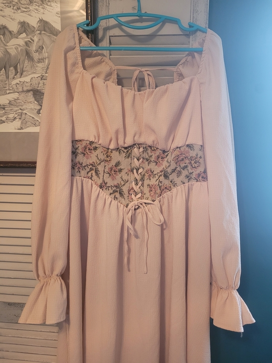 SHEIN Dresses & Skirts - Blush Pink Peasant Dress with Floral Corset Waist